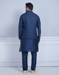 Collection of Impressive Blue Coloured Self Highlighted Design Kurta Jacket Set in a gallery layout