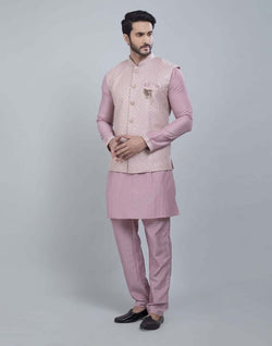 Collection of Light Pink All Over Heavy Thread and Sequence Work Kurta Jacket Set in a gallery layout