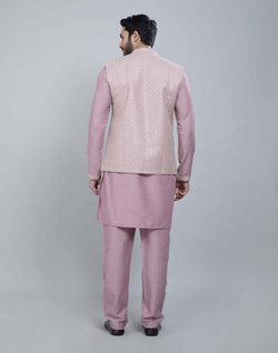 Collection of Light Pink All Over Heavy Thread and Sequence Work Kurta Jacket Set in a gallery layout