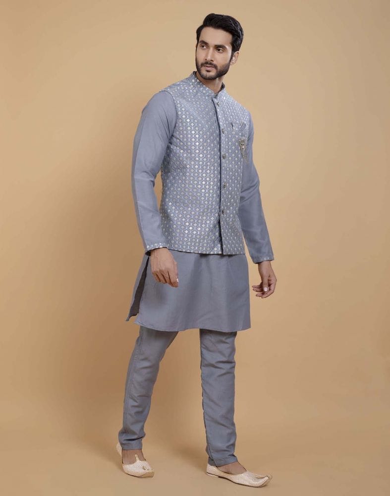 Soft Kurta With Raw Silk Sequence Work Jacket Style