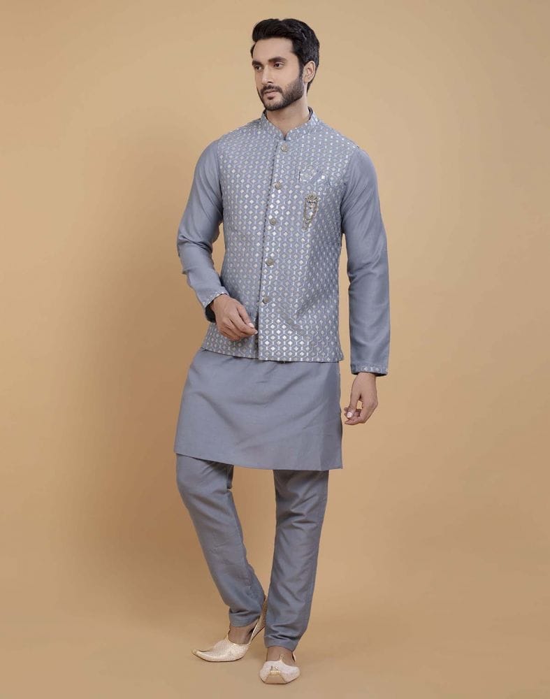 Collection of Soft Kurta With Raw Silk Sequence Work Jacket Style in a gallery layout