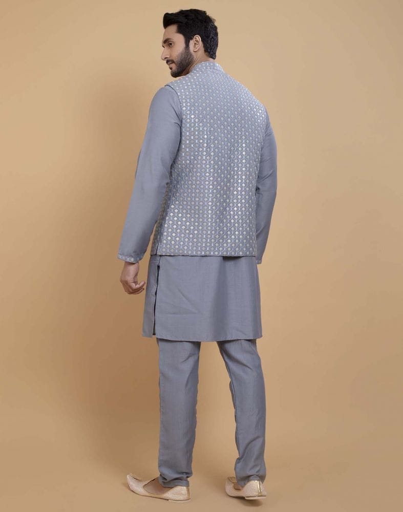 Soft Kurta With Raw Silk Sequence Work Jacket Style