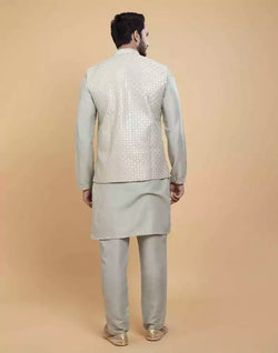 Collection of Pista Green Soft Kurta With Raw Silk Sequence Work Jacket Style in a gallery layout