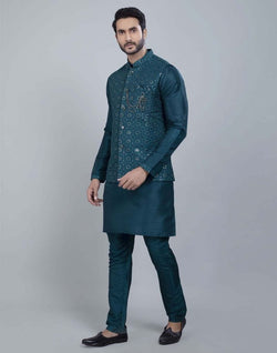 Collection of Rama Green Fabulous Sequence Work Kurta Jacket Set in a gallery layout