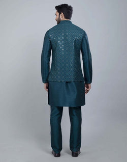 Collection of Rama Green Fabulous Sequence Work Kurta Jacket Set in a gallery layout