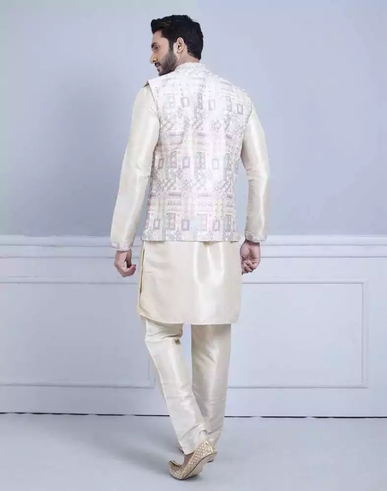 Collection of Brocade With Gold Zari Work Kurta Jacket Set in a gallery layout