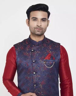 Collection of Blue Jacquard Cross Pattern Kurta Set in a gallery layout