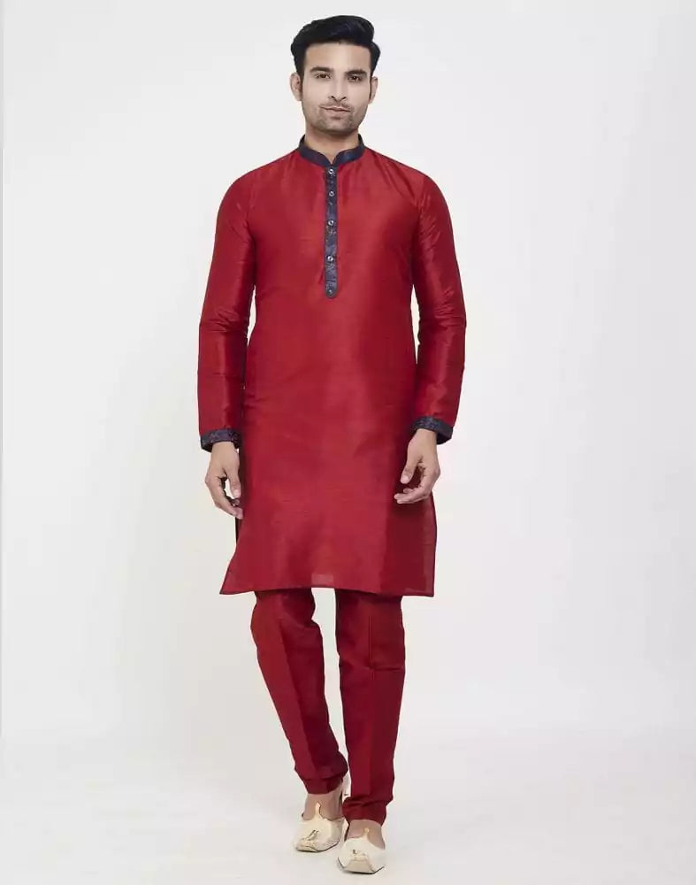 Blue Jacquard Cross Pattern Kurta Set