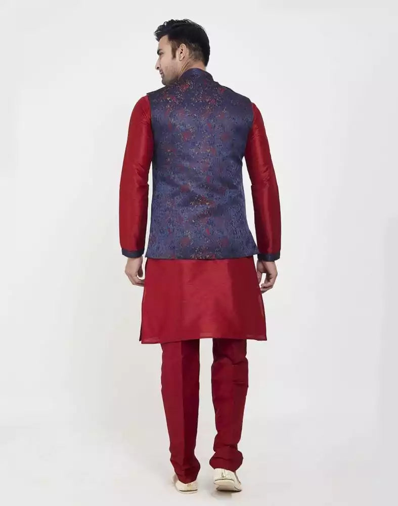 Collection of Blue Jacquard Cross Pattern Kurta Set in a gallery layout