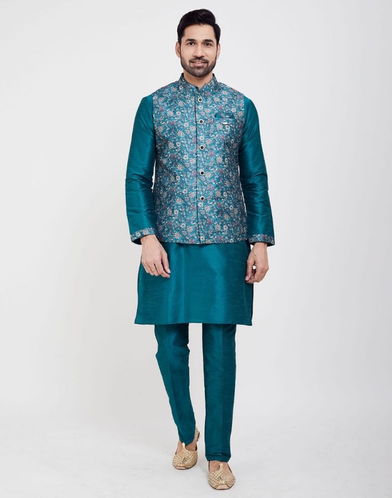 Green Printed Jacquard Kurta Set