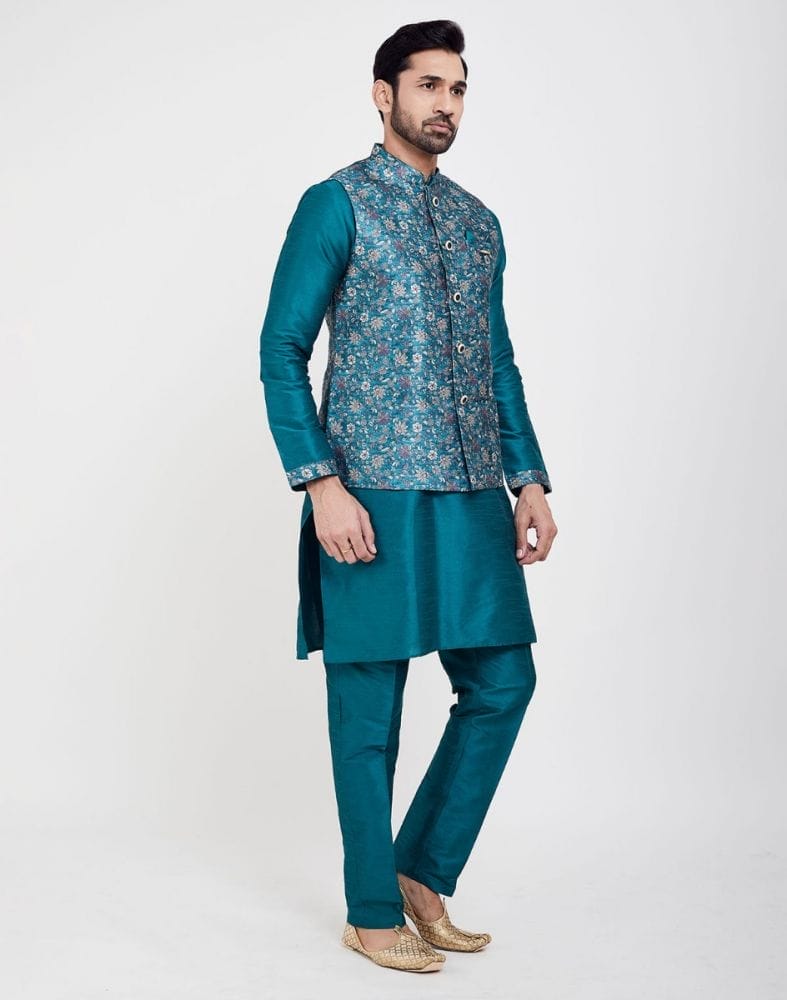 Green Printed Jacquard Kurta Set