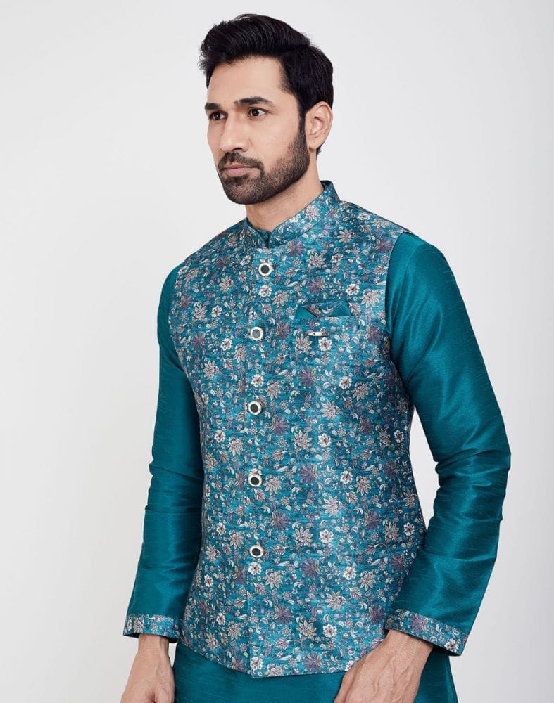 Green Printed Jacquard Kurta Set