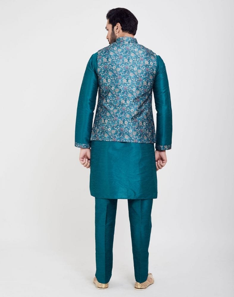 Collection of Green Printed Jacquard Kurta Set in a gallery layout