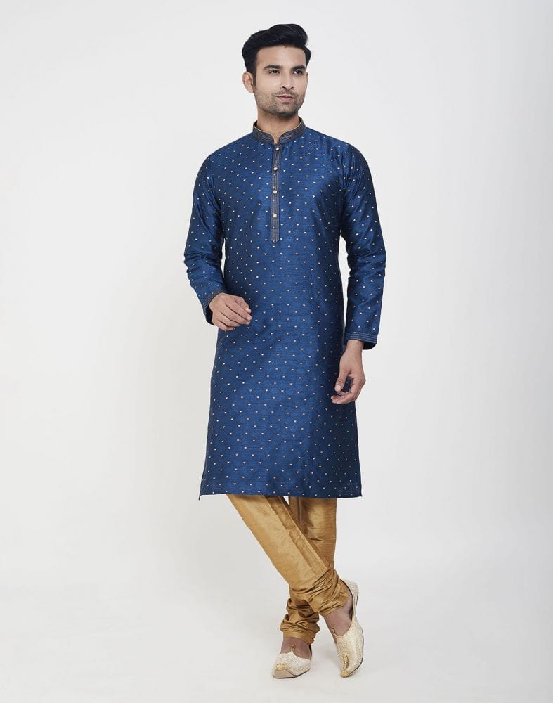 Navy Blue Self Highlighted Brocade Design Kurta Pajama Set