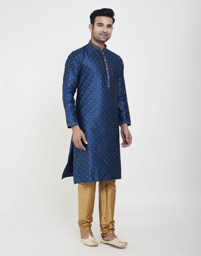 Navy Blue Self Highlighted Brocade Design Kurta Pajama Set