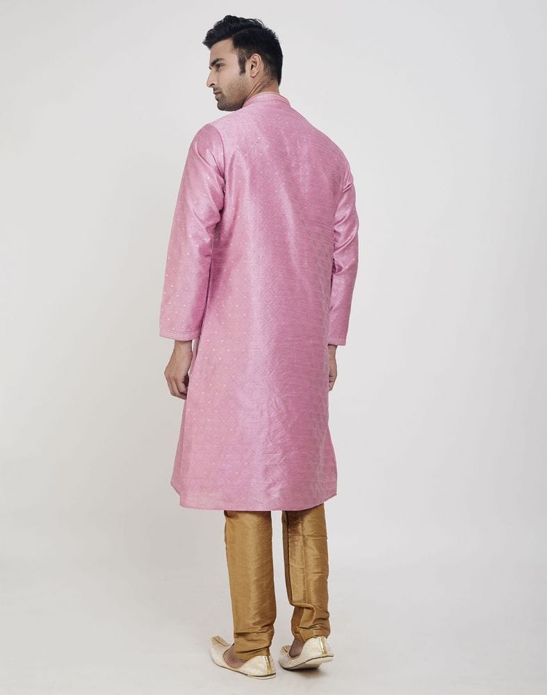 Pink Self Highlighted Brocade Design Kurta Pajama Set