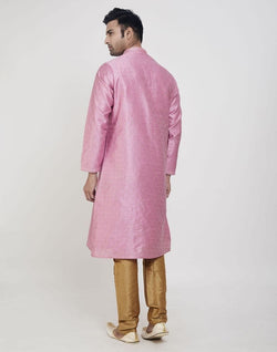 Collection of Pink Self Highlighted Brocade Design Kurta Pajama Set in a gallery layout