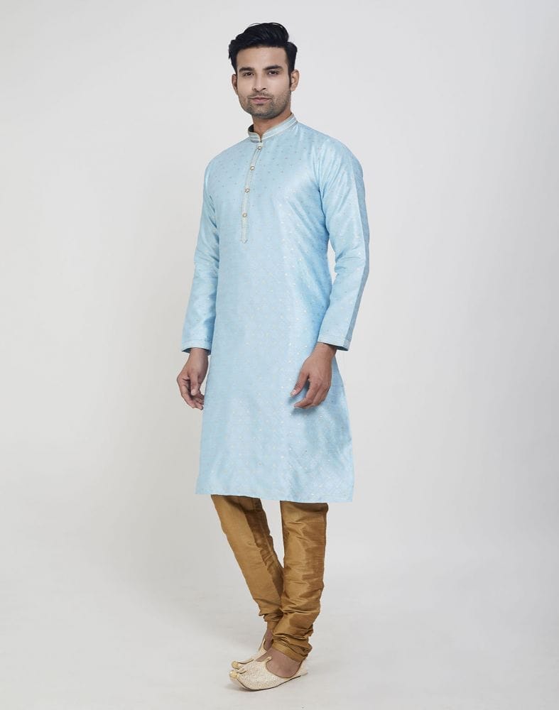 Sky Blue Self Highlighted Brocade Design Kurta Pajama Set