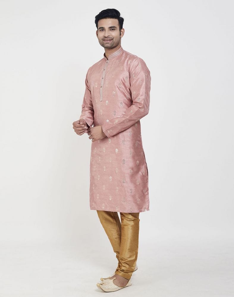 Peach Self Highlighted Brocade Design Kurta Pajama