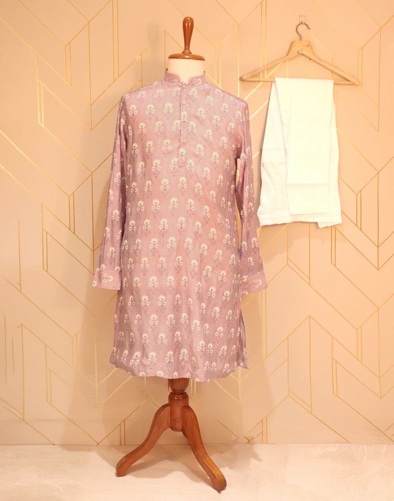 Pink Floral Printed Cotton Silk Kurta Pyjama Set