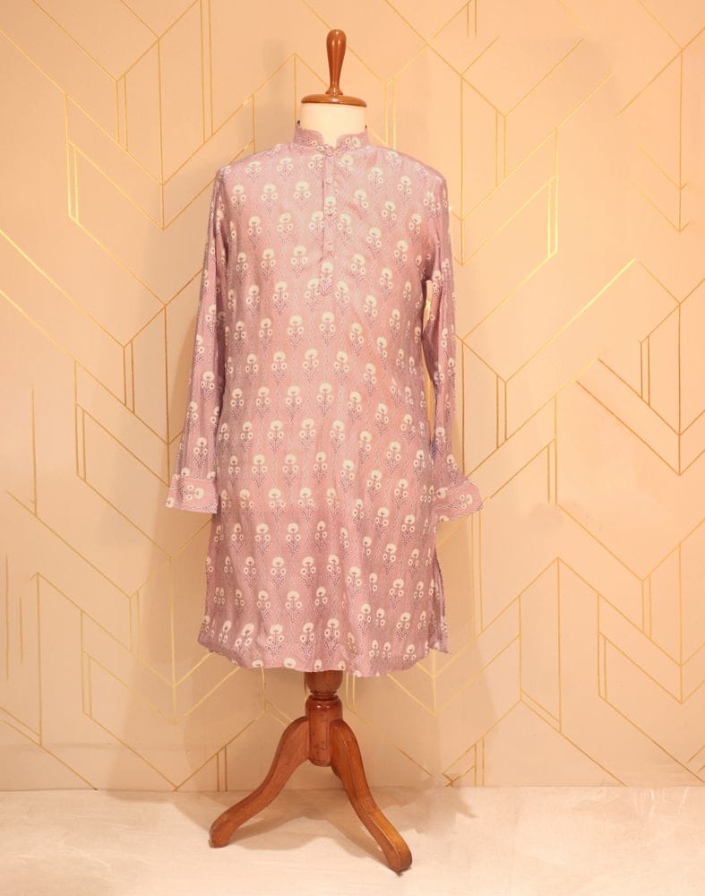 Pink Floral Printed Cotton Silk Kurta Pyjama Set