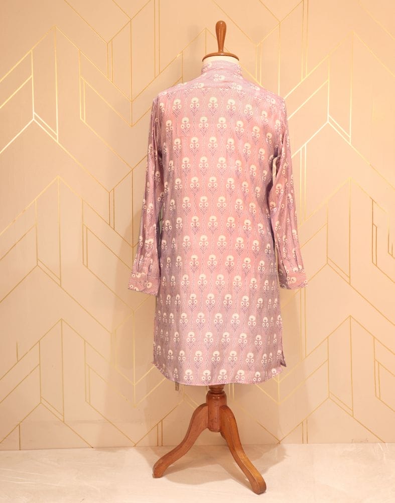 Collection of Pink Floral Printed Cotton Silk Kurta Pyjama Set in a gallery layout