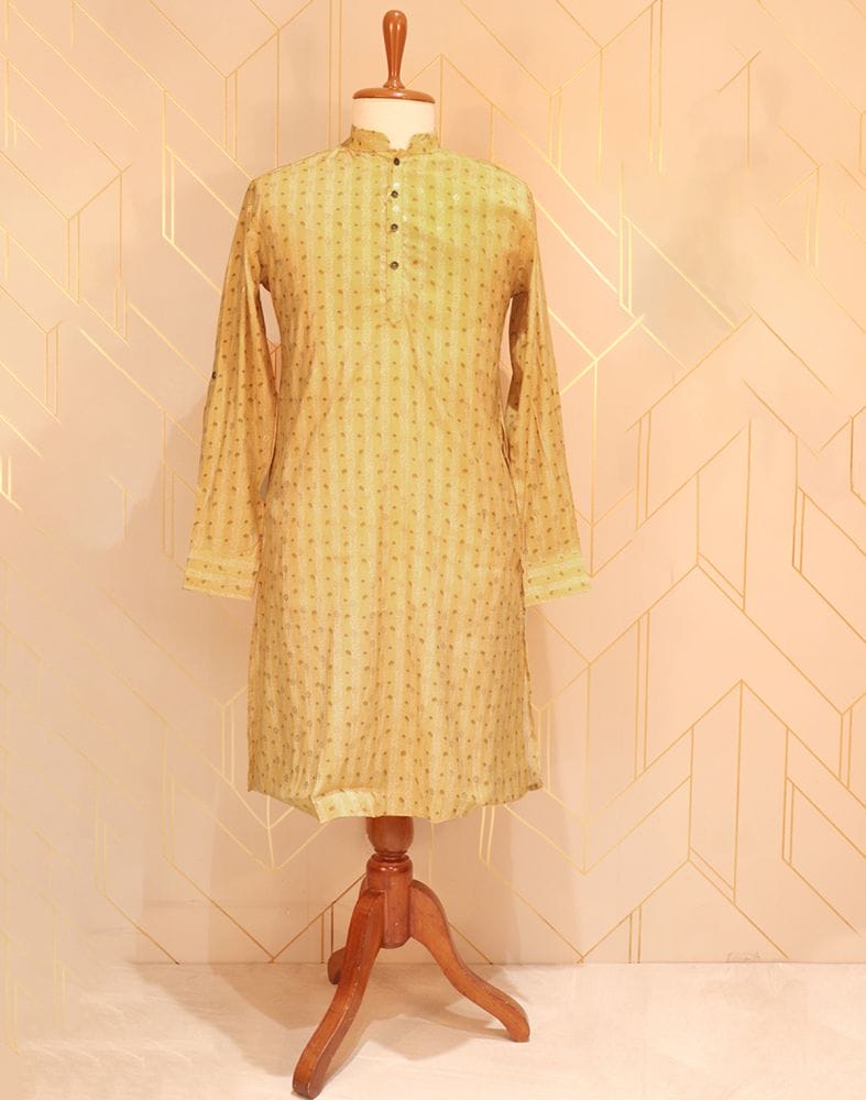 Yellow Floral Printed Cotton Silk Kurta Pyjama Set