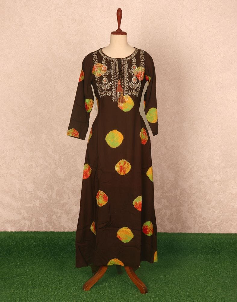 Brown Floral Beads work Rayon Kurti