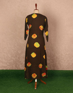 Collection of Brown Floral Beads work Rayon Kurti in a gallery layout