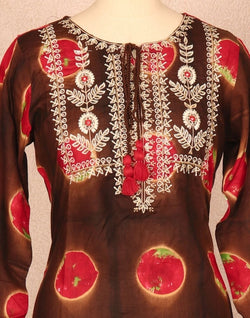 Collection of Coffee Brown Floral Beads work Rayon Kurti in a gallery layout