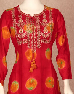 Collection of Red Floral Beads work Rayon Kurti in a gallery layout