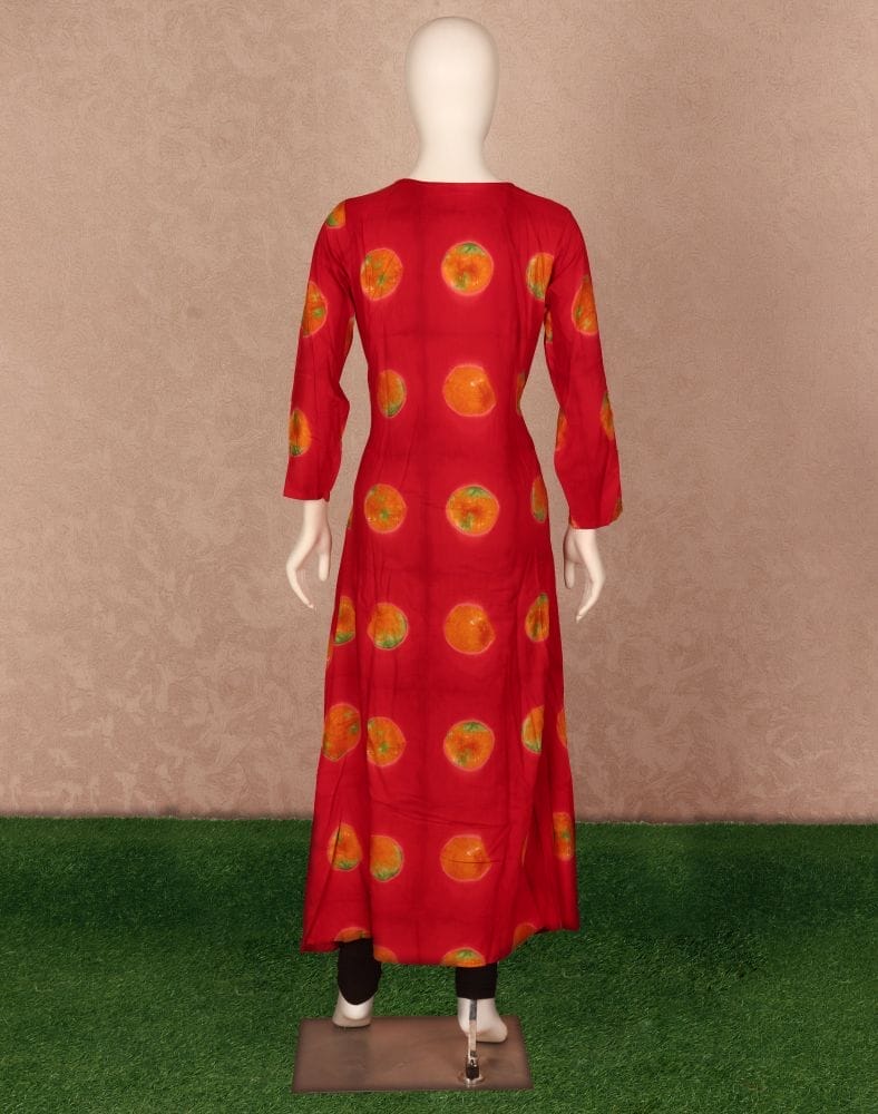 Collection of Red Floral Beads work Rayon Kurti in a gallery layout