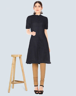 Collection of Black Cotton Plain Kurti in a gallery layout