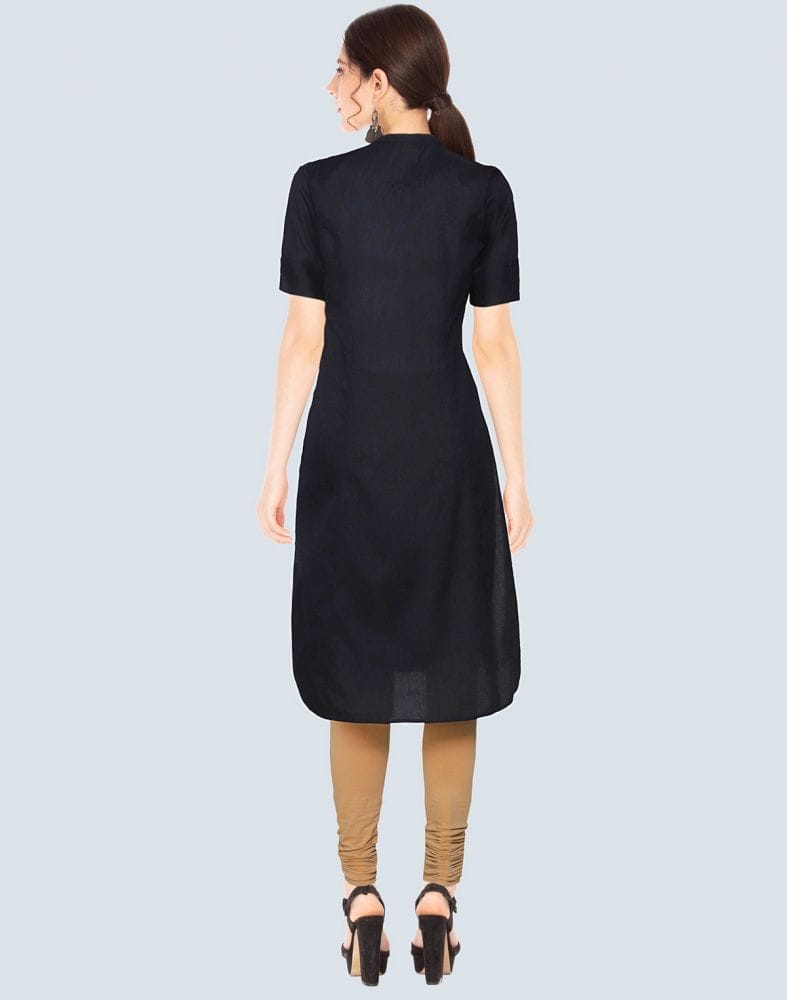 Collection of Black Cotton Plain Kurti in a gallery layout