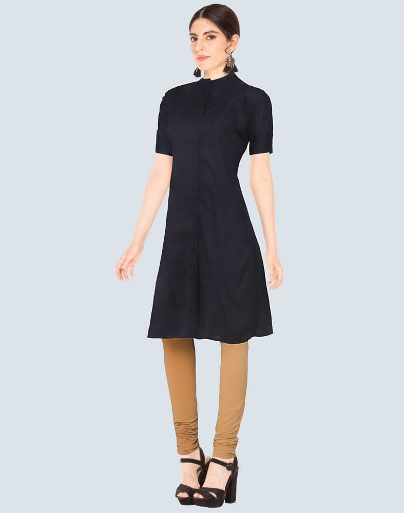 Collection of Black Cotton Plain Kurti in a gallery layout