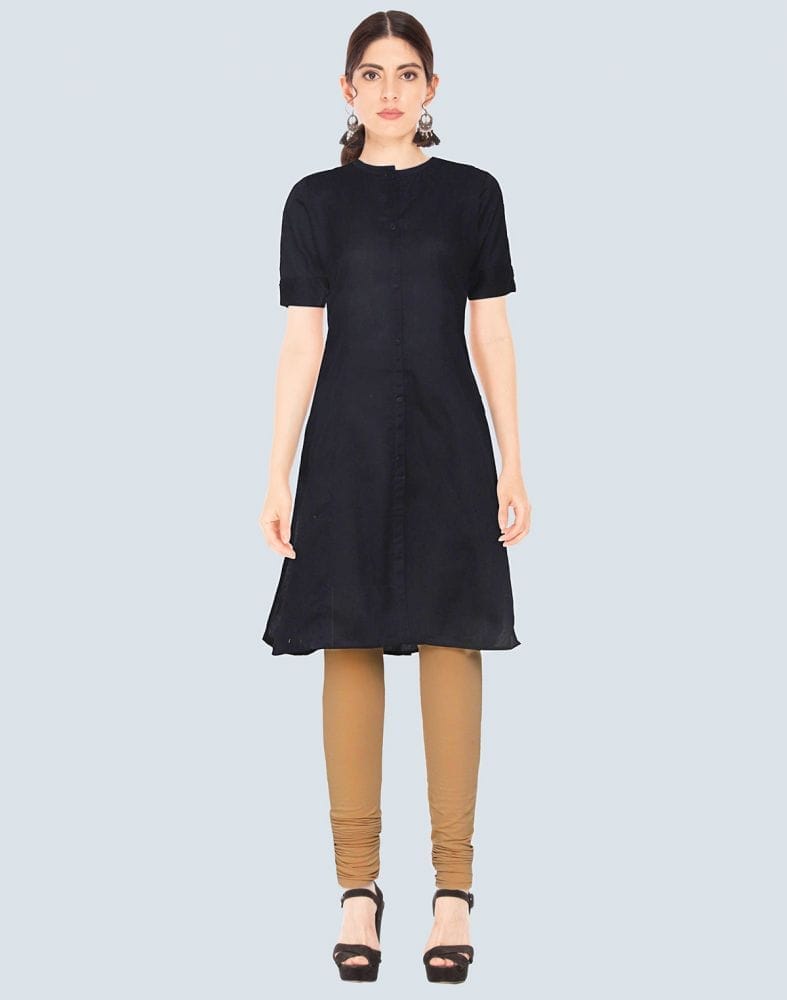 Collection of Black Cotton Plain Kurti in a gallery layout