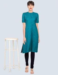 Collection of Green Cotton Plain Kurti in a gallery layout