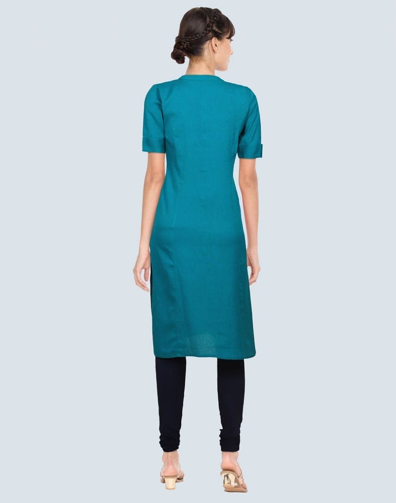 Collection of Green Cotton Plain Kurti in a gallery layout