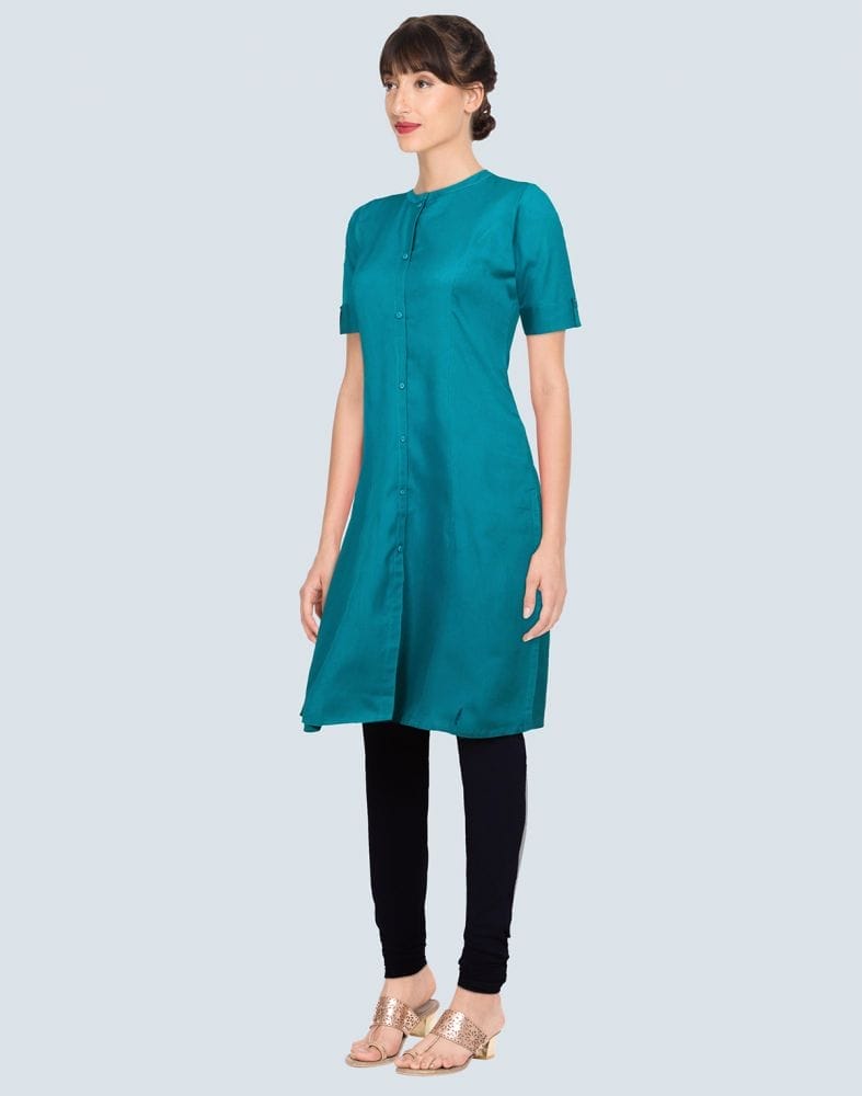 Collection of Green Cotton Plain Kurti in a gallery layout