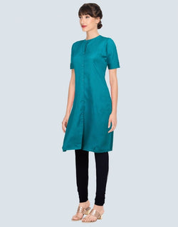 Collection of Green Cotton Plain Kurti in a gallery layout