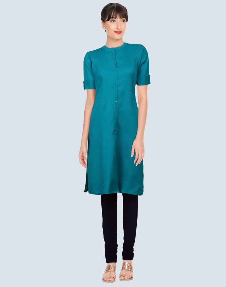 Green Cotton Plain Kurti