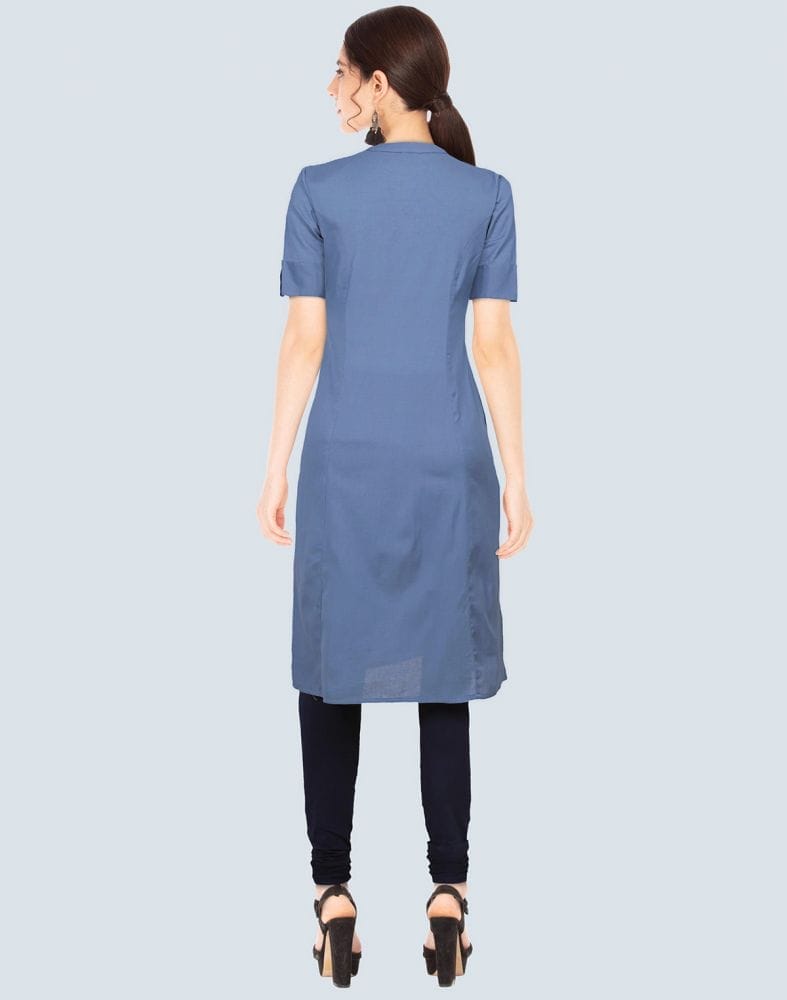 Collection of Light Blue Cotton Plain Kurti in a gallery layout