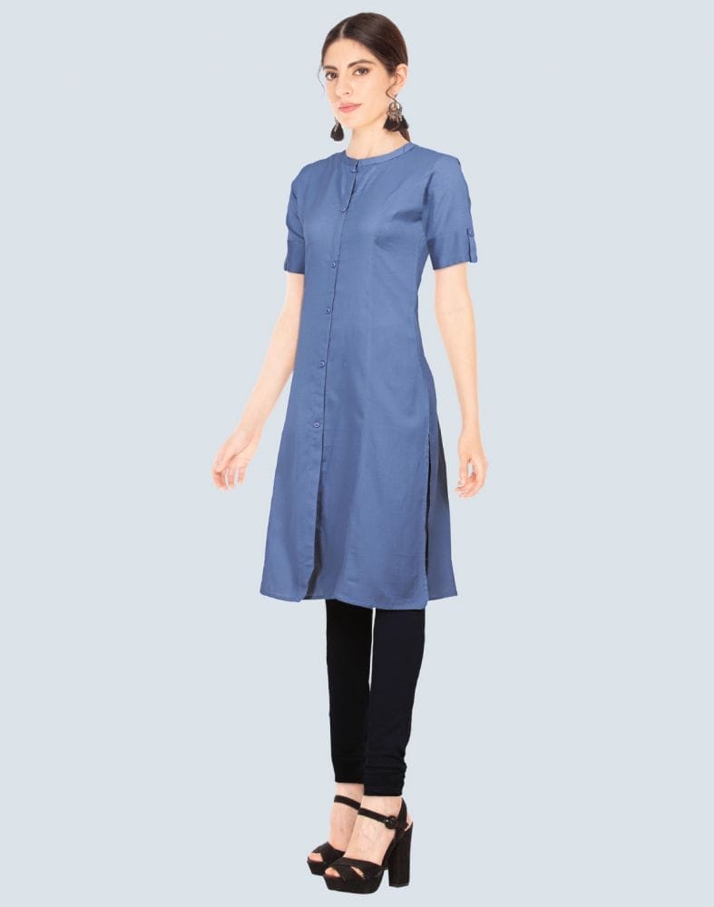 Collection of Light Blue Cotton Plain Kurti in a gallery layout