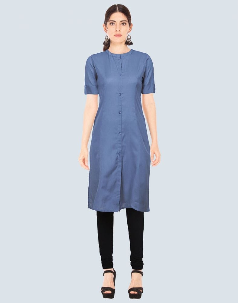 Collection of Light Blue Cotton Plain Kurti in a gallery layout