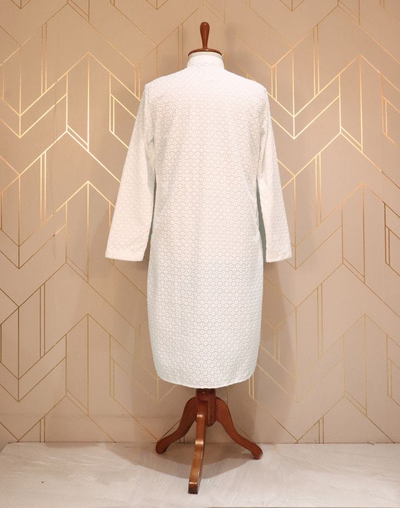 White Floral Cotton Chikankari Kurta Pyjama Set