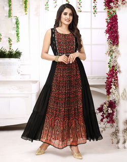 Collection of Black Floral Beads work Chiffon flared Kurti in a gallery layout