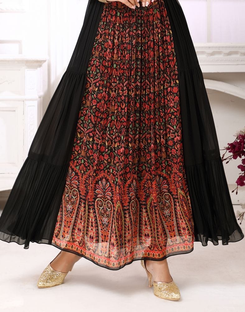 Black Floral Beads work Chiffon flared Kurti