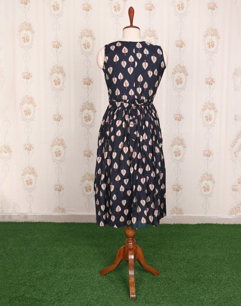 Navy Blue Cotton Silk Short Kurti with Belt