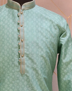 Collection of Firozi Self Design Jacquard Kurta Pyjama Set in a gallery layout