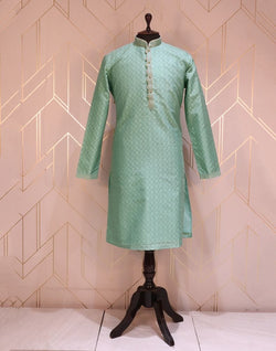 Collection of Firozi Self Design Jacquard Kurta Pyjama Set in a gallery layout